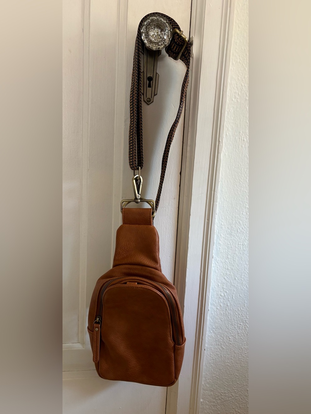 Anthropologie Brown Leather Crossbody Sling Bag